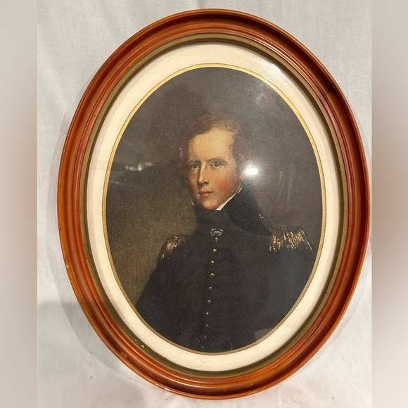 Antique “Major John Biddle” color lithograph oval frame thanksgiving